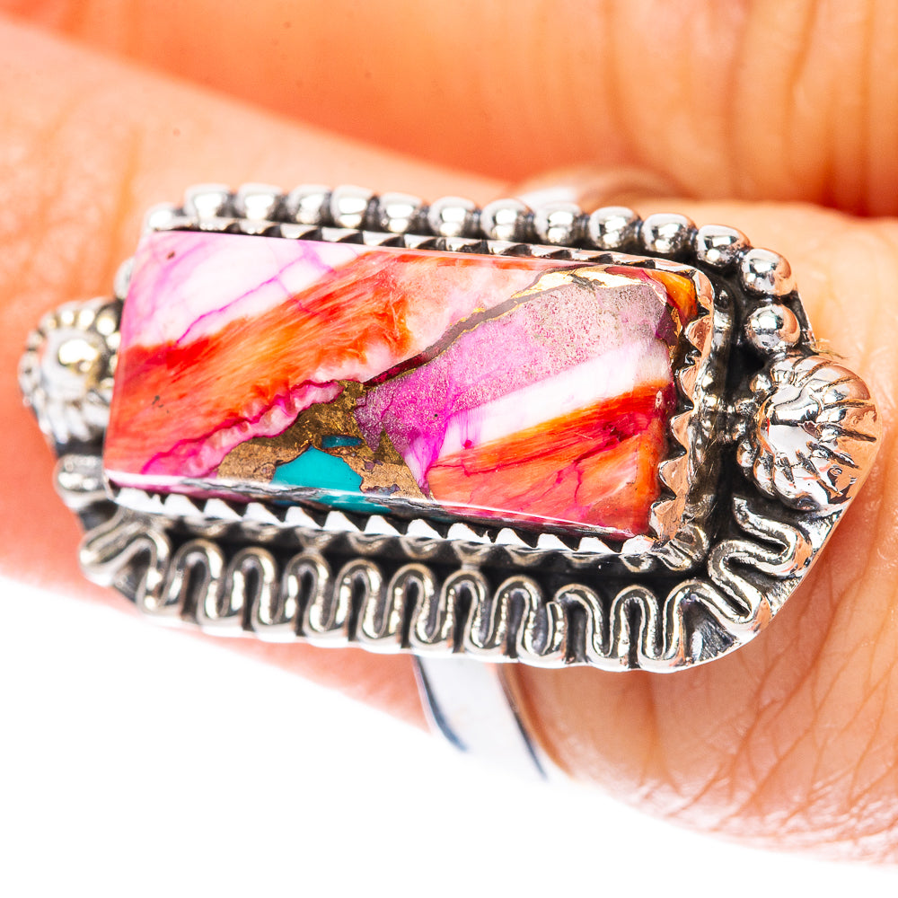 Kingman Pink Dahlia Turquoise Ring Size 6.75 (925 Sterling Silver) R3982