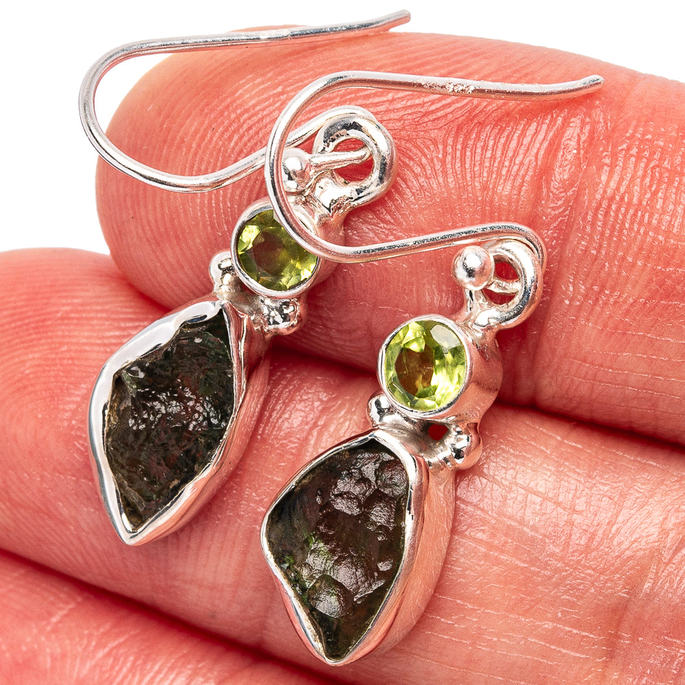Rare Moldavite Earrings 1 3/8" (.925 Sterling Silver)