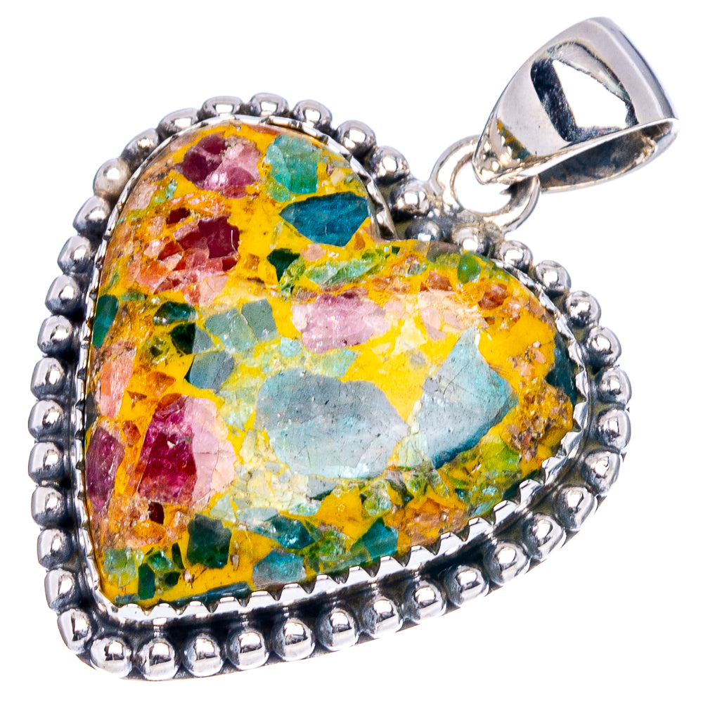 Tourmaline Matrix Heart Pendant 1 3/8" (.925 Sterling Silver)