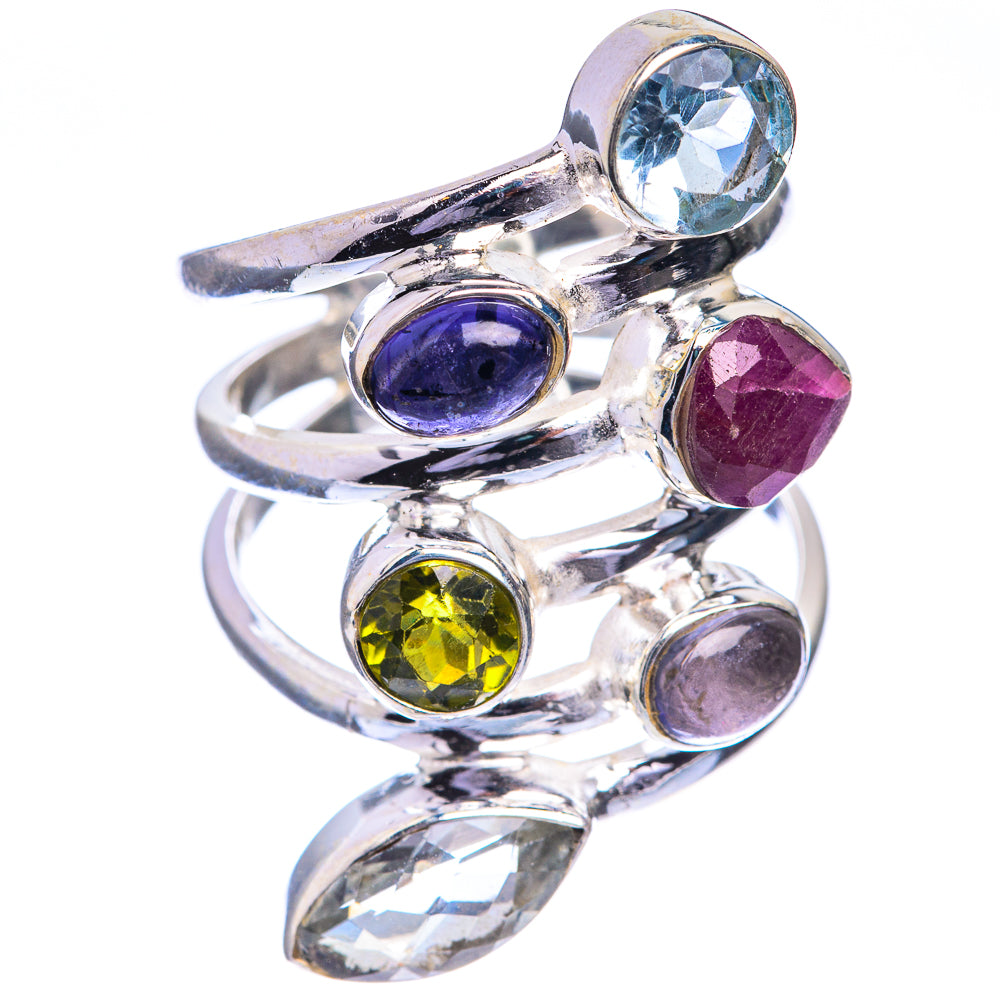 Large Blue Topaz, Tanzanite, Ruby, Peridot, Labradorite, White Quartz Ring Size 6.75 (925 Sterling Silver) RING143355