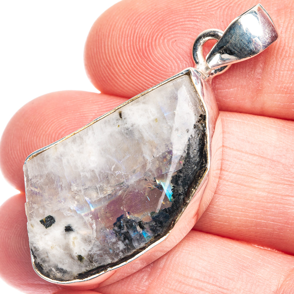Raw Rainbow Moonstone Pendant 1 5/8" (925 Sterling Silver) P39337