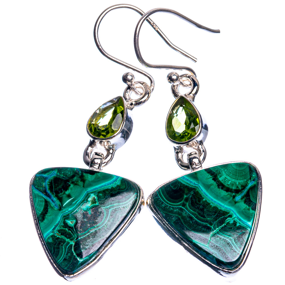 Malachite, Peridot 925 Sterling Silver Earrings 1 3/4"