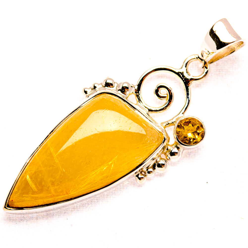 Premium Rutilated Quartz, Citrine 925 Sterling Silver Pendant 1 3/4" (925 Sterling Silver) PD37785