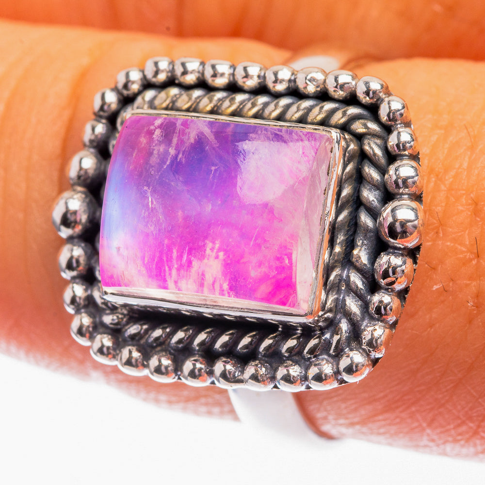 Pink Moonstone Ring Size 8.75 (925 Sterling Silver) R142082