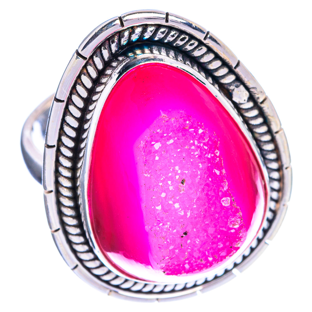 Large Pink Druzy Ring Size 9 (925 Sterling Silver) R144321