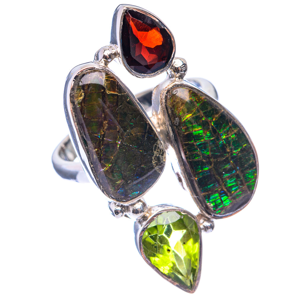 Signature Ammolite, Garnet, Peridot Ring Size 8 (925 Sterling Silver) R141706