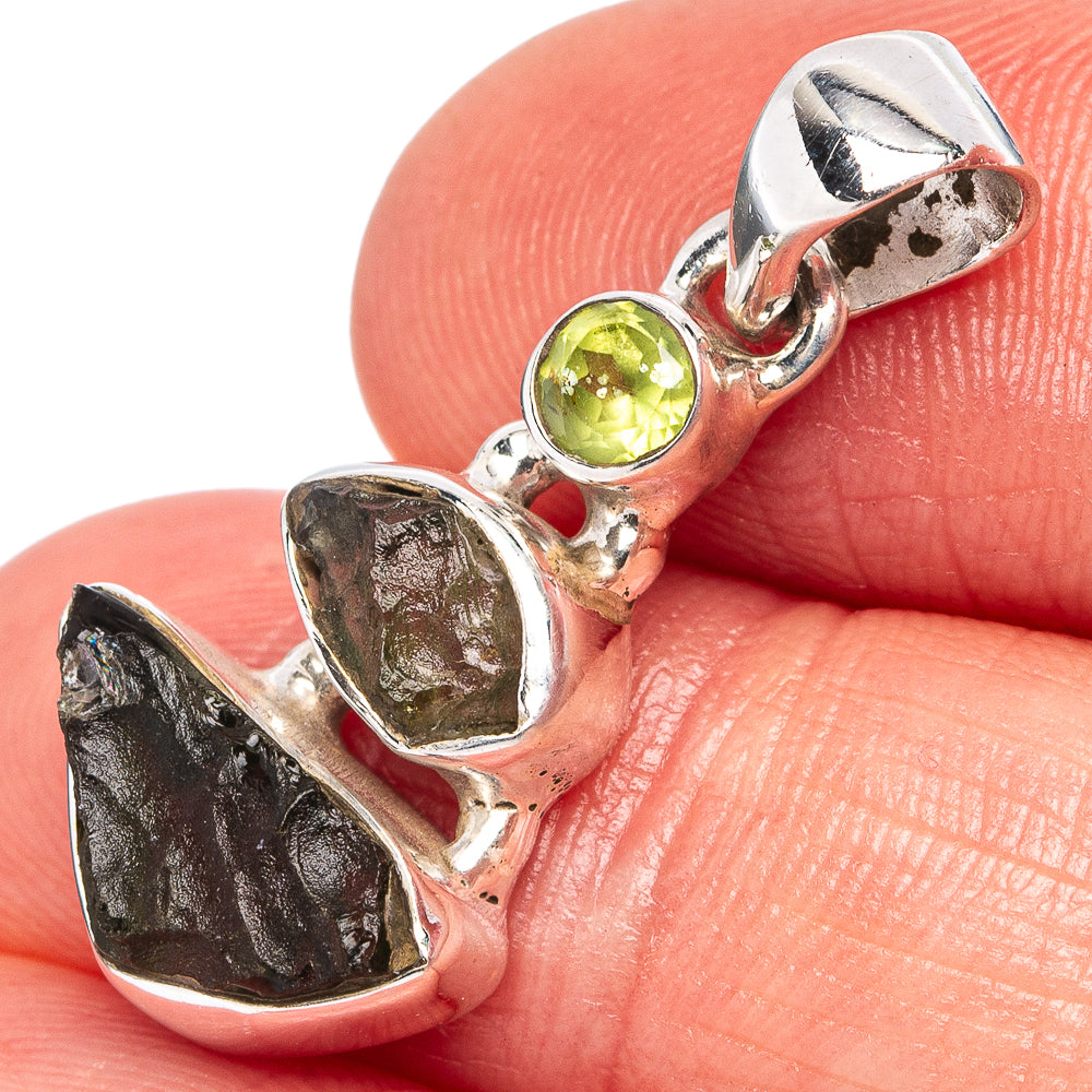 Moldavite, Peridot Pendant 1 1/8" (.925 Sterling Silver)