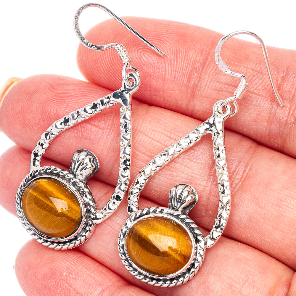 Premium Tiger Eye Earrings 1 7/8" (925 Sterling Silver) E1190