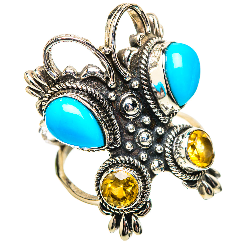 Large Sleeping Beauty Turquoise, Citrine Ring Size 8.5 (925 Sterling Silver) RING137928