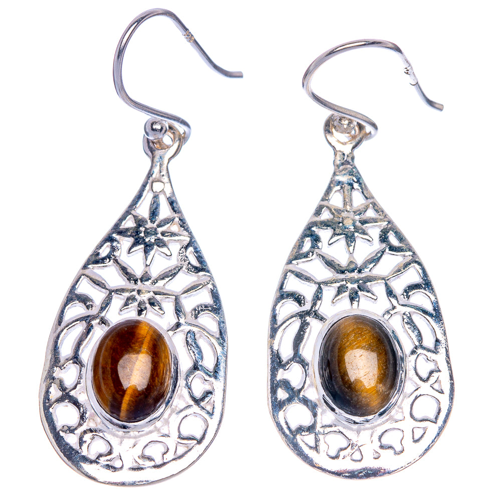 Tiger Eye Earrings 1 3/4" (925 Sterling Silver) E1058