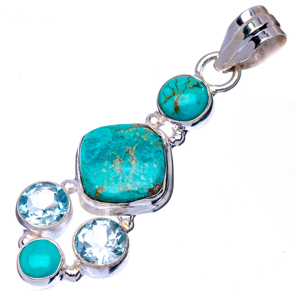 Rare Kingman Turquoise, Blue Topaz Pendant 1 3/4" (925 Sterling Silver) P41131