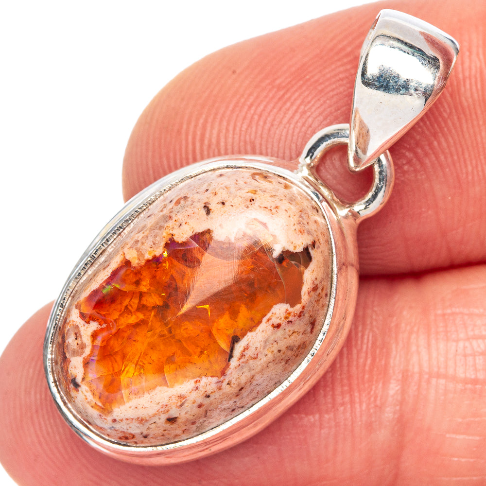 Rare Mexican Fire Opal Pendant 1 1/4" (925 Sterling Silver) P41718