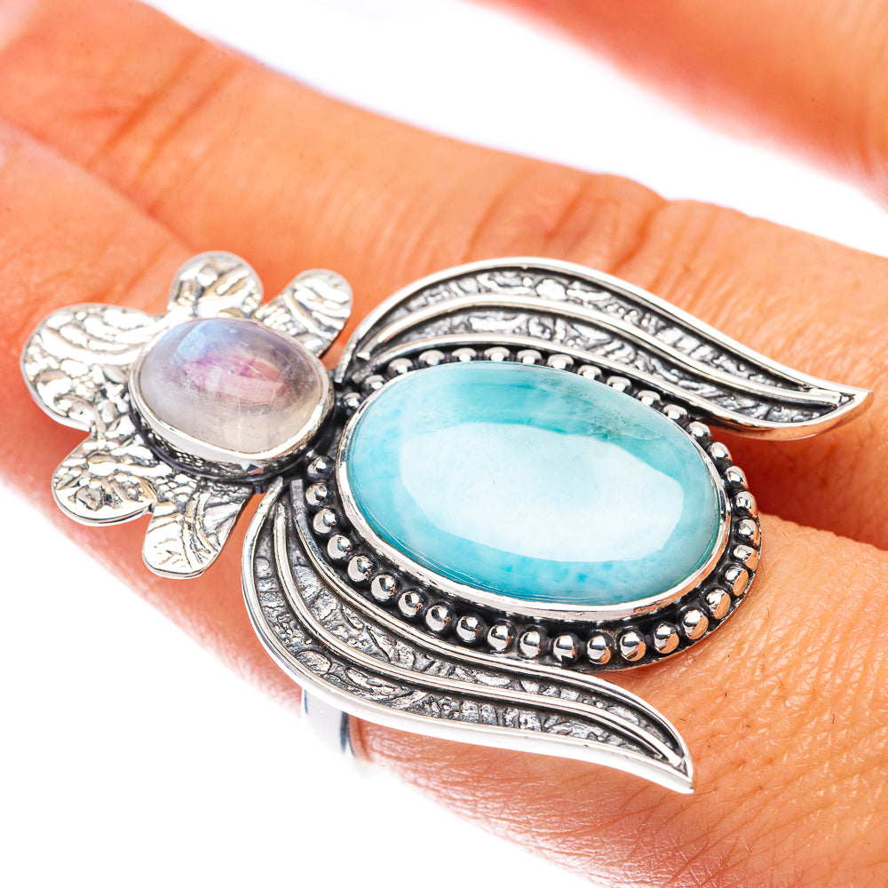Signature Larimar, Rainbow Moonstone Ring Size 7.75 (925 Sterling Silver) R1805