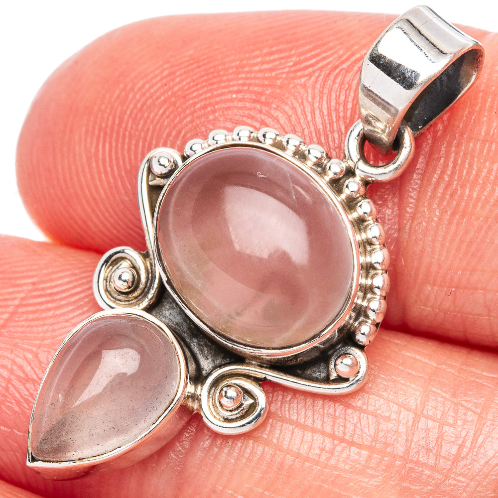 Rose Quartz Dainty Pendant 1 1/4" (925 Sterling Silver) P43560