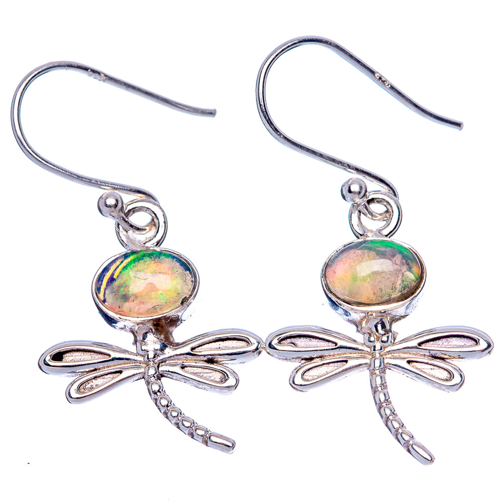 Rare Ethiopian Opal Dragonfly Earrings 1 3/8" (925 Sterling Silver) E1491