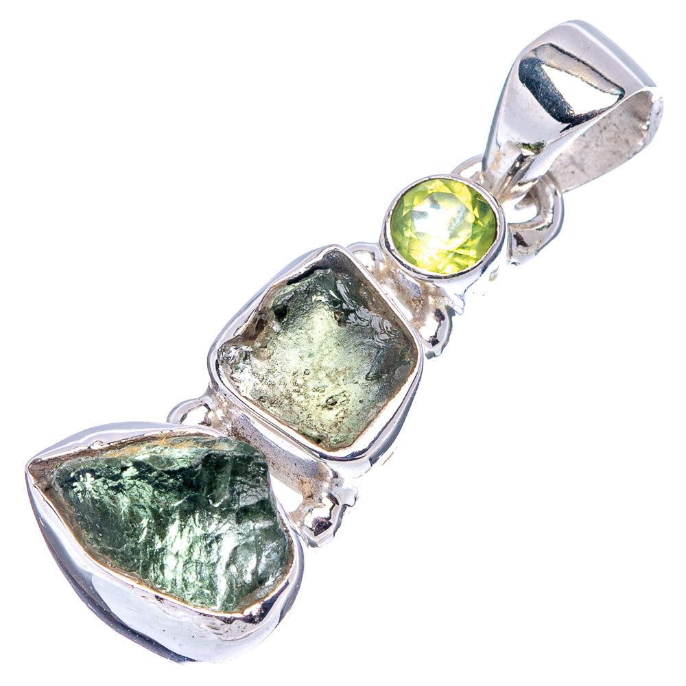 Moldavite, Peridot Pendant 1 1/4" (.925 Sterling Silver)