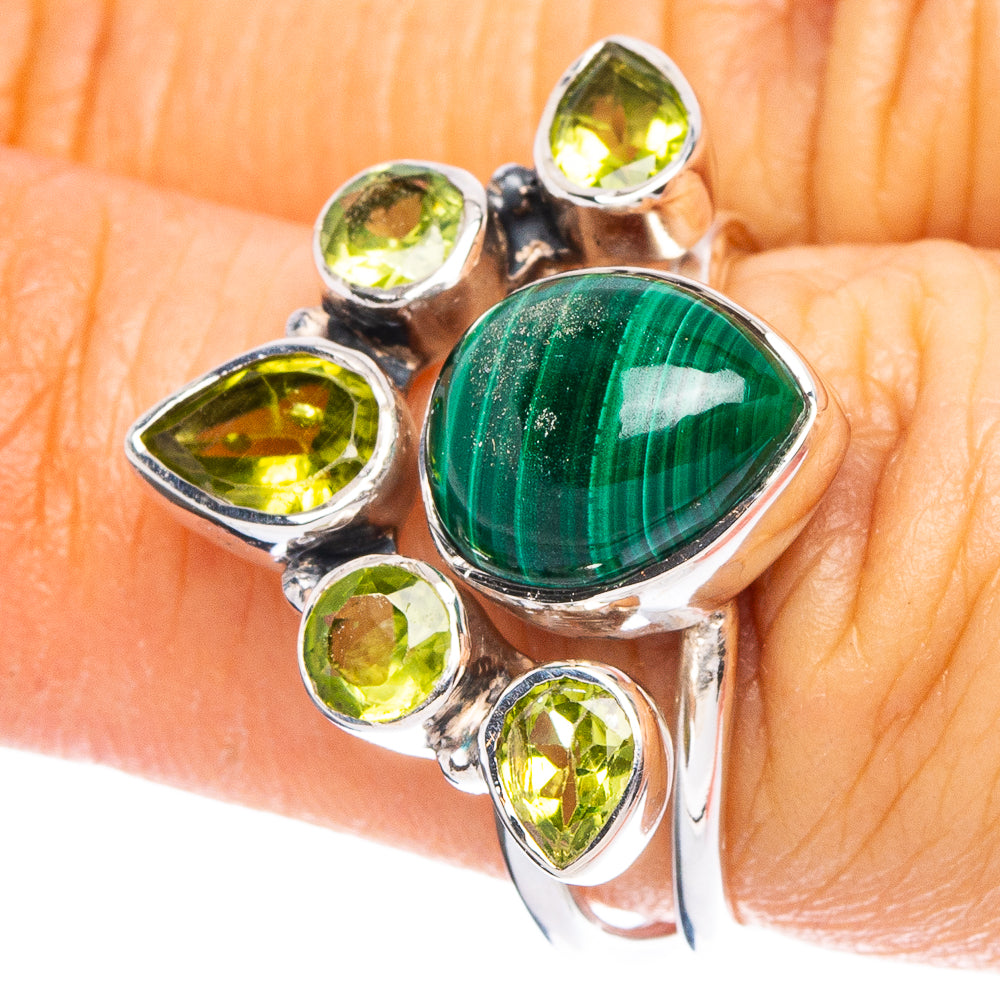 Malachite, Peridot 925 Sterling Silver Premium Ring Size 6.75 (925 Sterling Silver) R6500