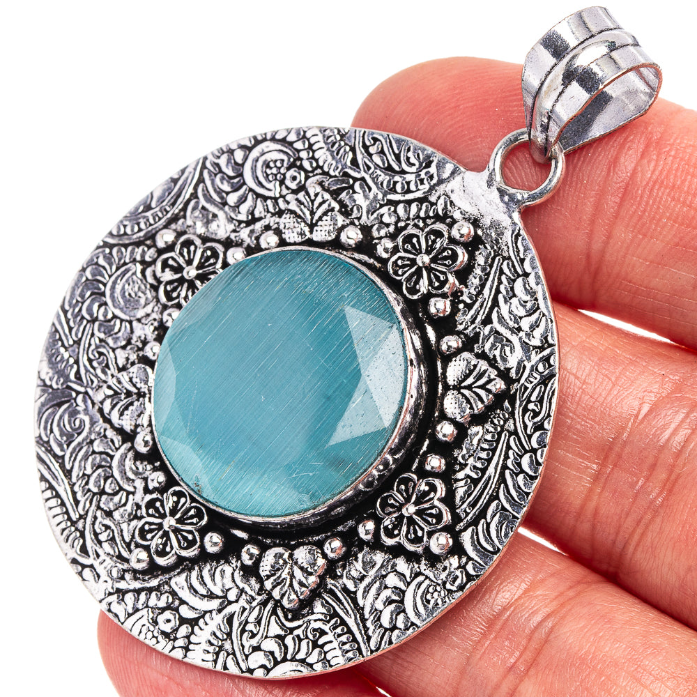 Blue Onyx Pendant 2 1/4" (German Silver)