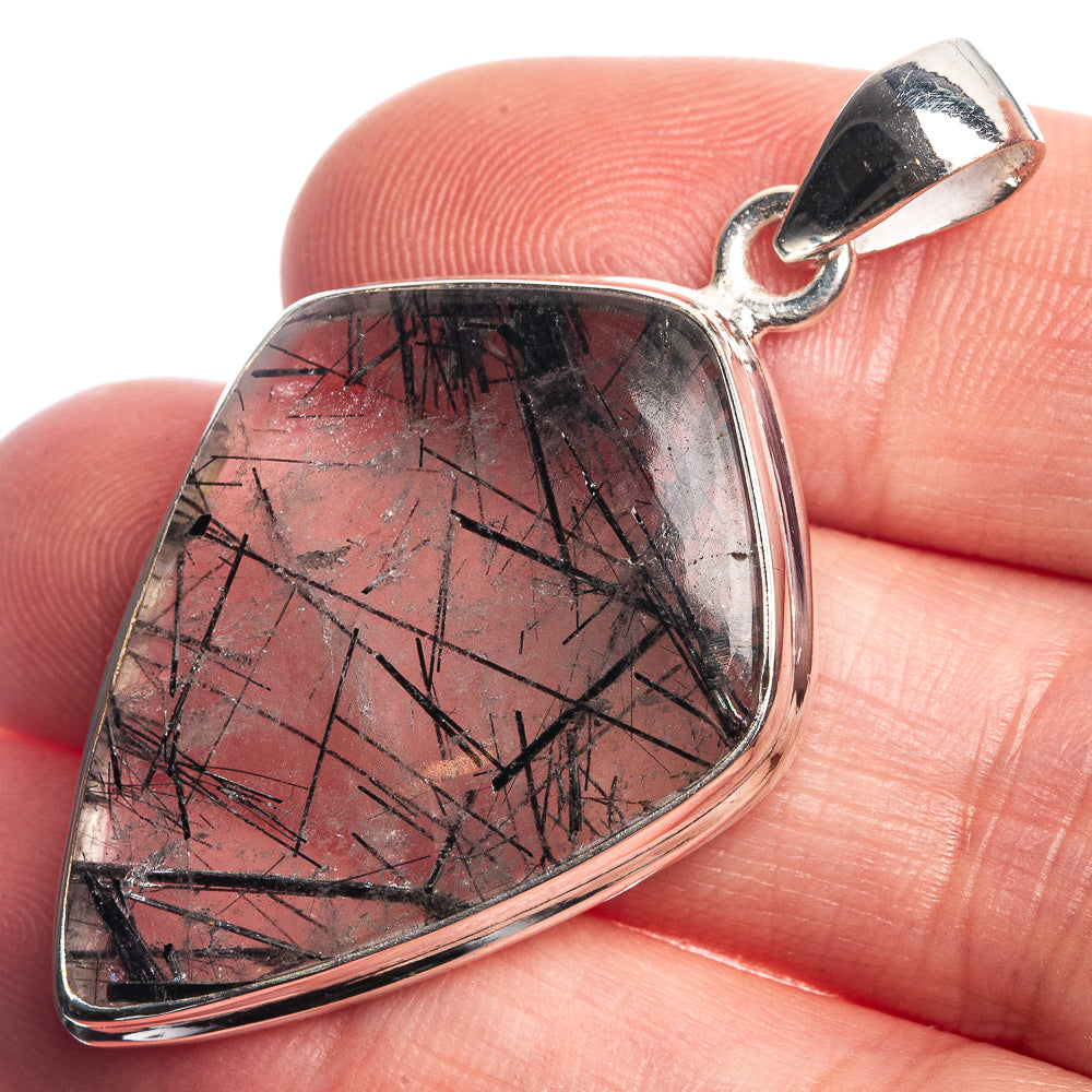 Tourmalinated Quartz 925 Sterling Silver Pendant 1 3/4"