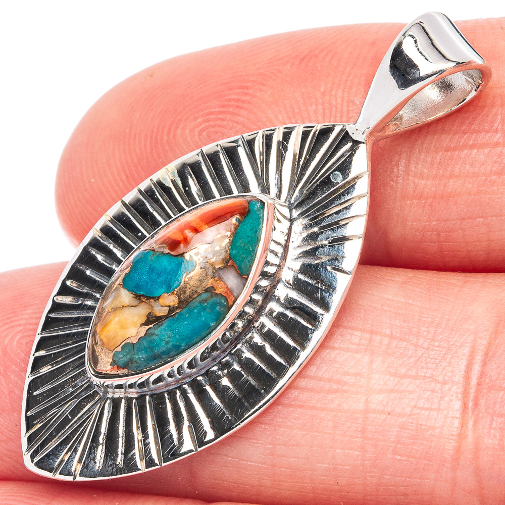 Premium Spiny Oyster Turquoise Pendant 1 3/8" (925 Sterling Silver) P44669