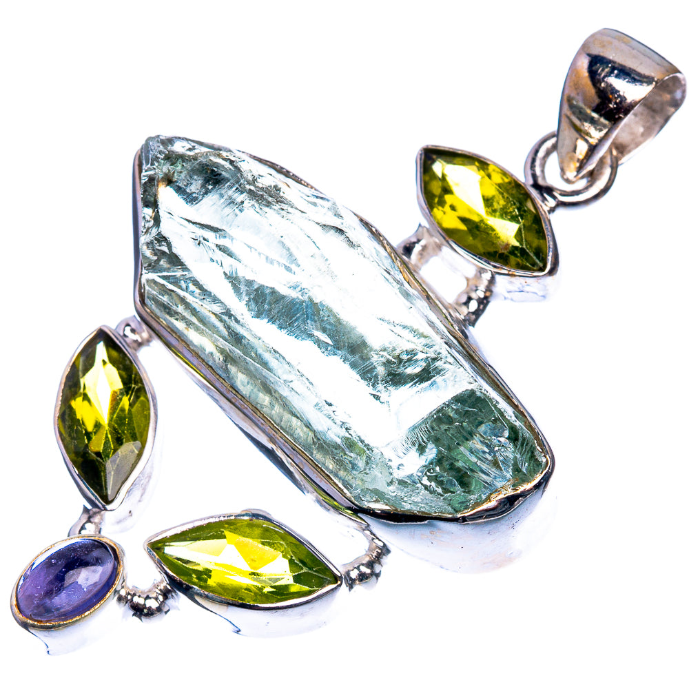 Rough Green Amethyst, Peridot, Tanzanite 925 Sterling Silver Pendant 1 7/8"