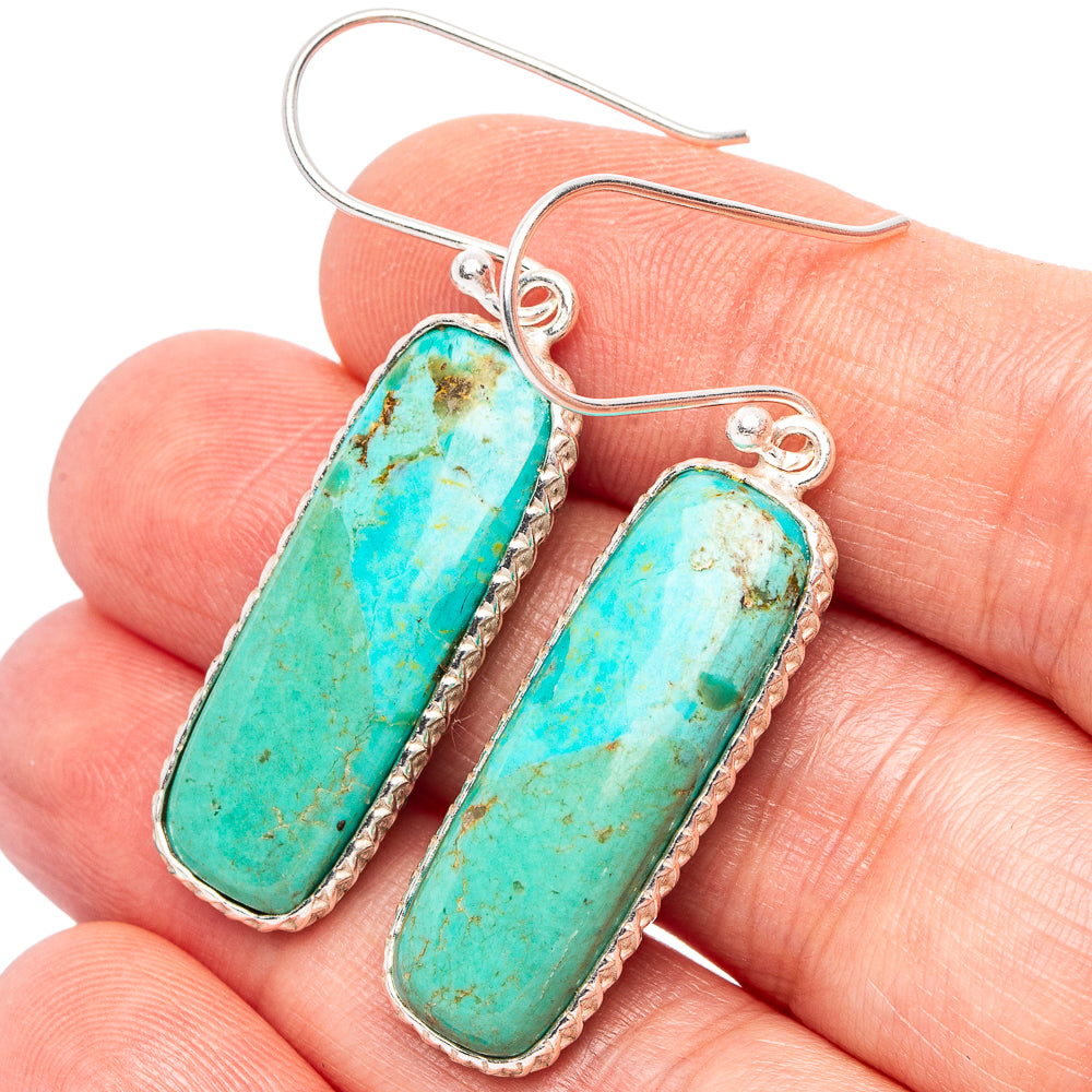Kingman Turquoise Earrings 1 3/4" (.925 Sterling Silver)