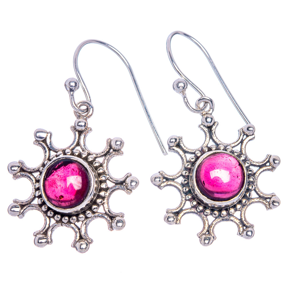 Garnet Snowflake Earrings 1 3/8" (925 Sterling Silver) E1073