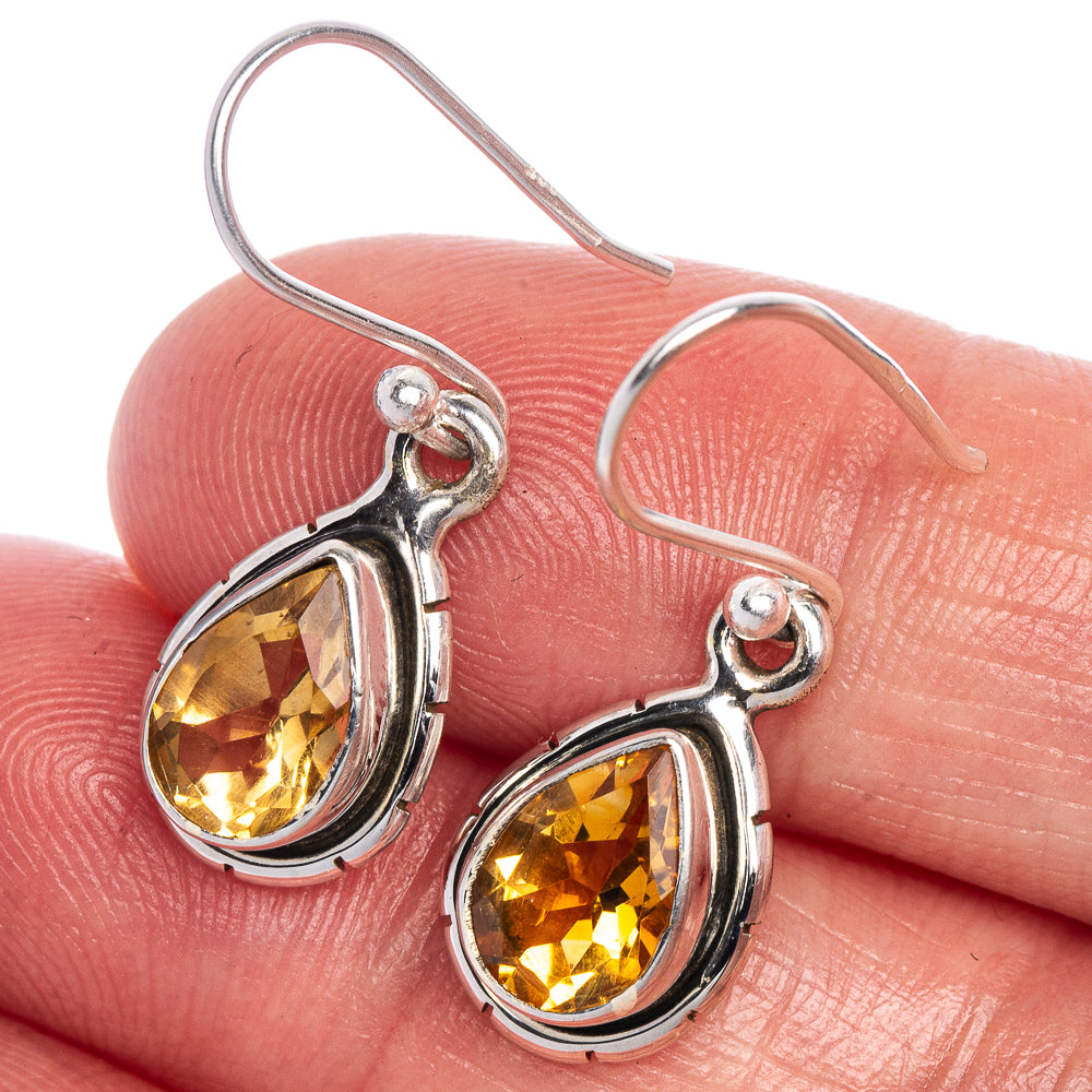 Faceted Citrine Earrings 1 1/8" (925 Sterling Silver) E1022