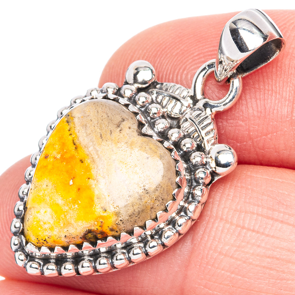 Bumble Bee Jasper Heart Pendant 1 1/4" (925 Sterling Silver) P41991