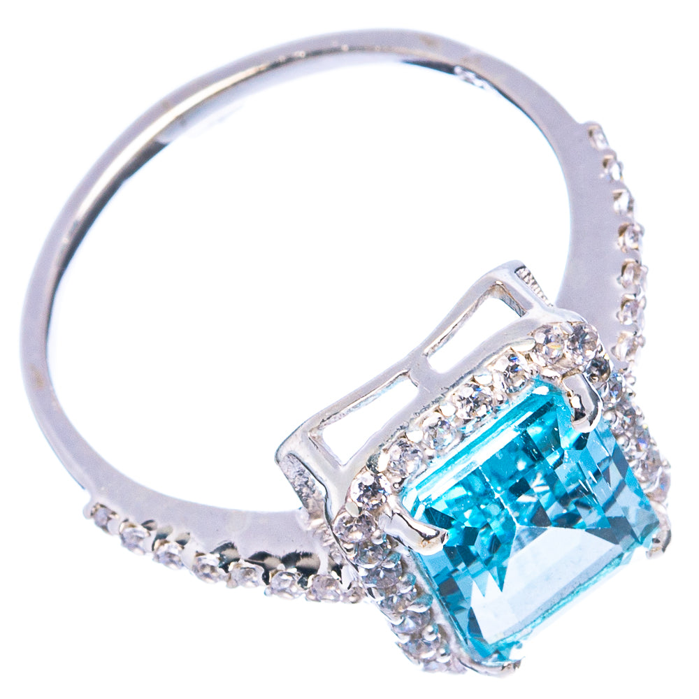 Faceted Blue Topaz, Cubic Zirconia Ring Size 9 (.925 Sterling Silver)