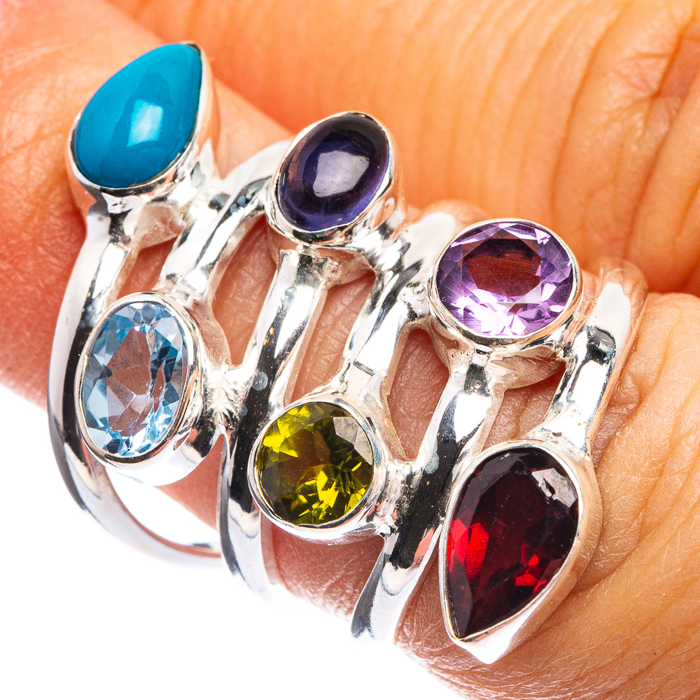 Large Sleeping Beauty Turquoise, Blue Topaz, Tanzanite, Peridot, Amethyst, Garnet Ring Size 5.5 (925 Sterling Silver) R143066