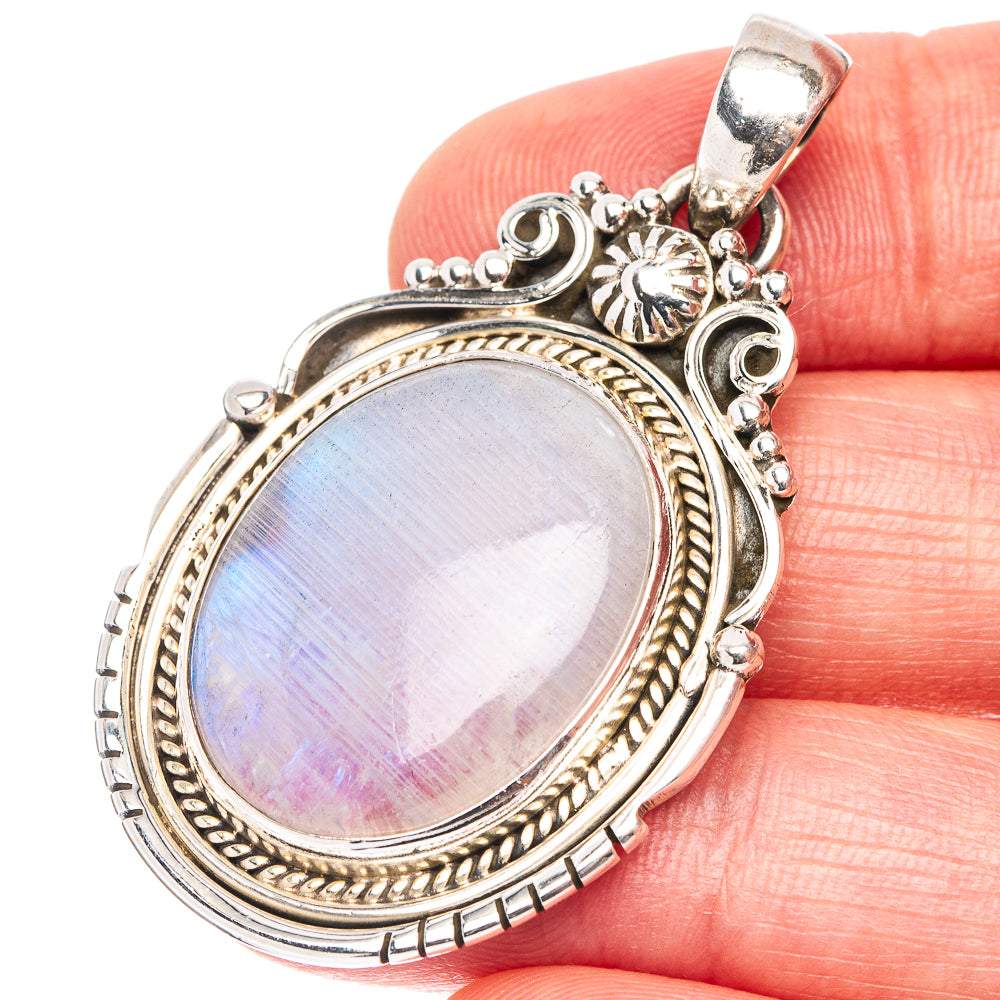 Premium Rainbow Moonstone Pendant 1 7/8" (.925 Sterling Silver)