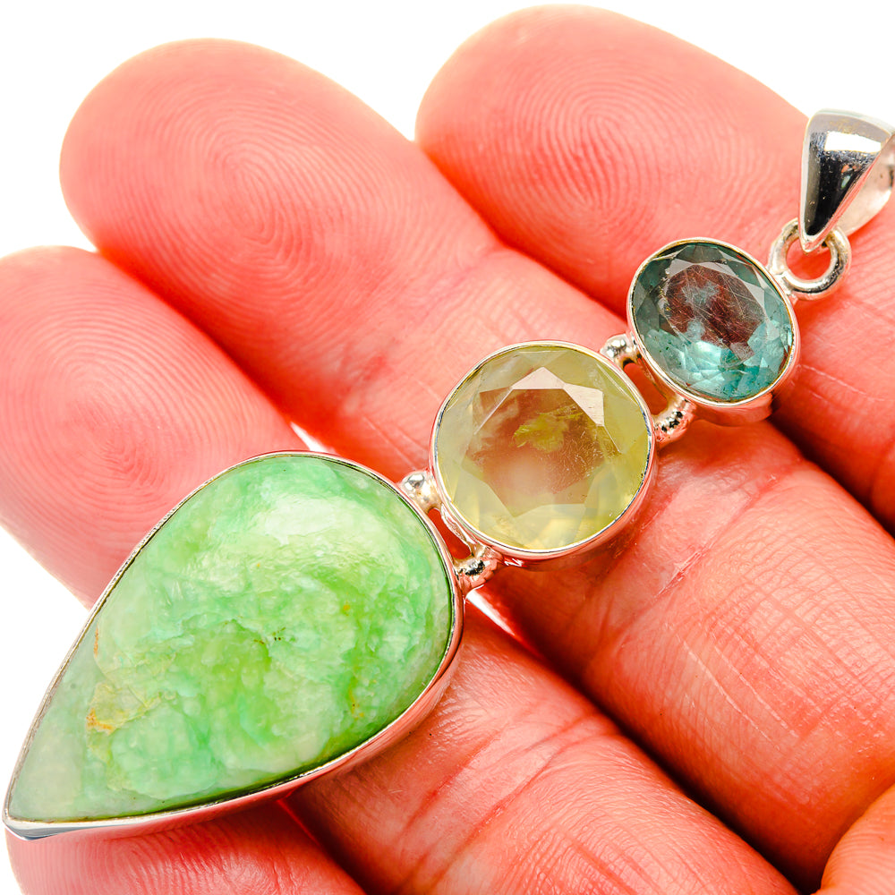Amazonite, Prehnite, Aquamarine Pendant 2 5/8" (925 Sterling Silver) PD38260