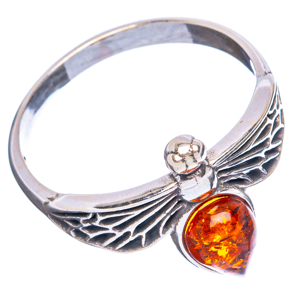 Baltic Amber Honey Bee Ring Size 6 (.925 Sterling Silver)