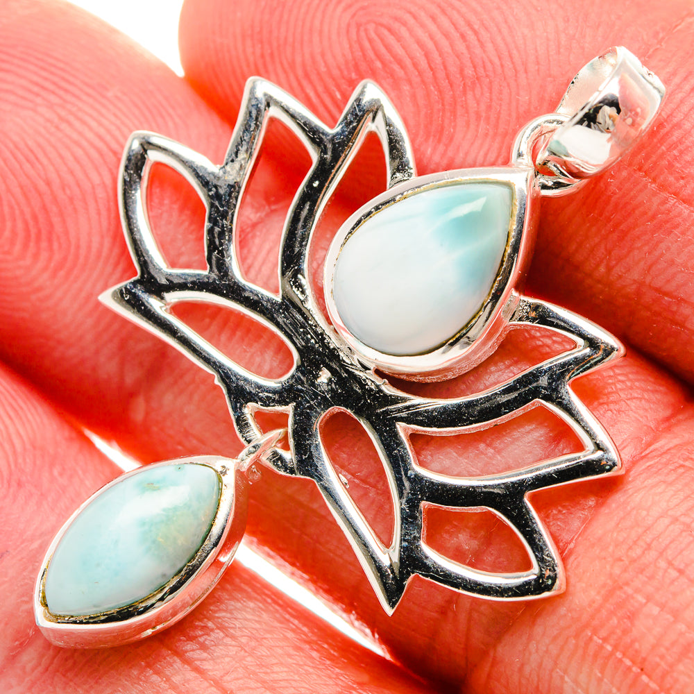Larimar Dainty Lotus Pendant 1 5/8" (925 Sterling Silver) PD37826