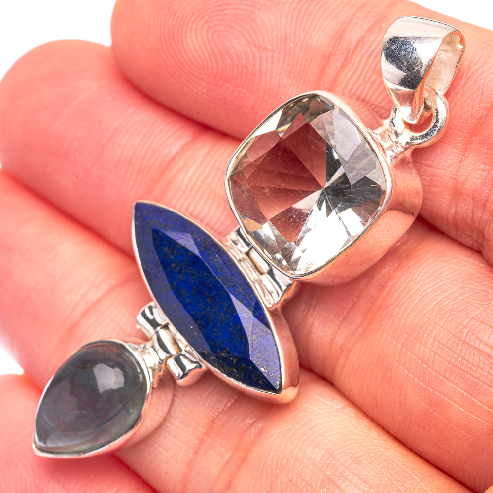 Lapis Lazuli, White Quartz, Blue Fluorite Pendant 2" (925 Sterling Silver) P38679