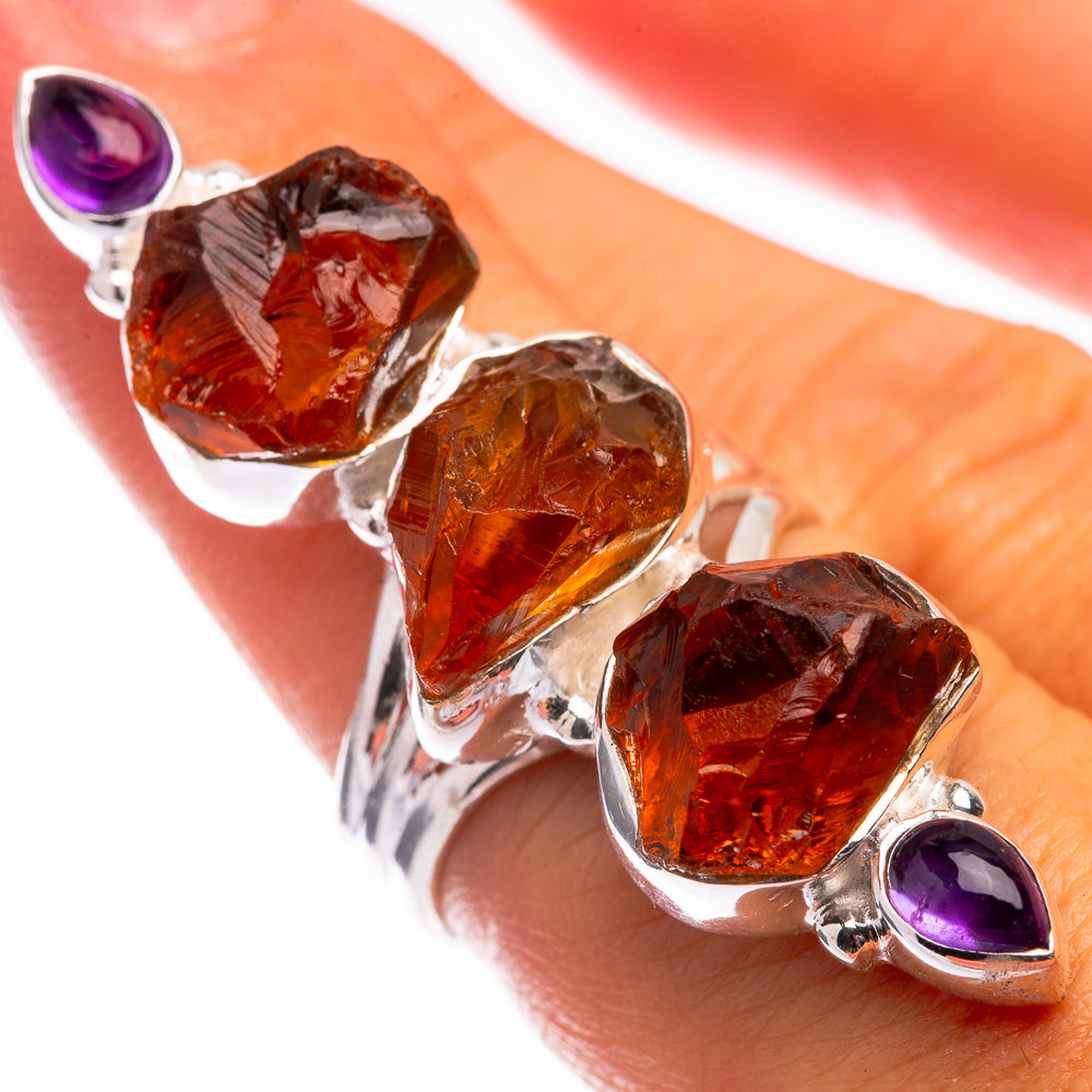 Large Raw Citrine, Amethyst Ring Size 6.5 (925 Sterling Silver) R141164