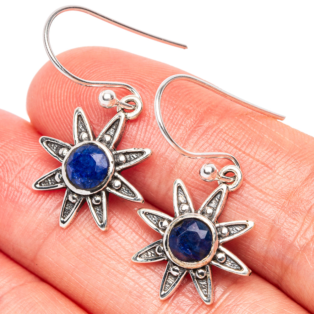 Blue Sillimanite Flower Dainty Earrings 1 1/4" (925 Sterling Silver) E2065