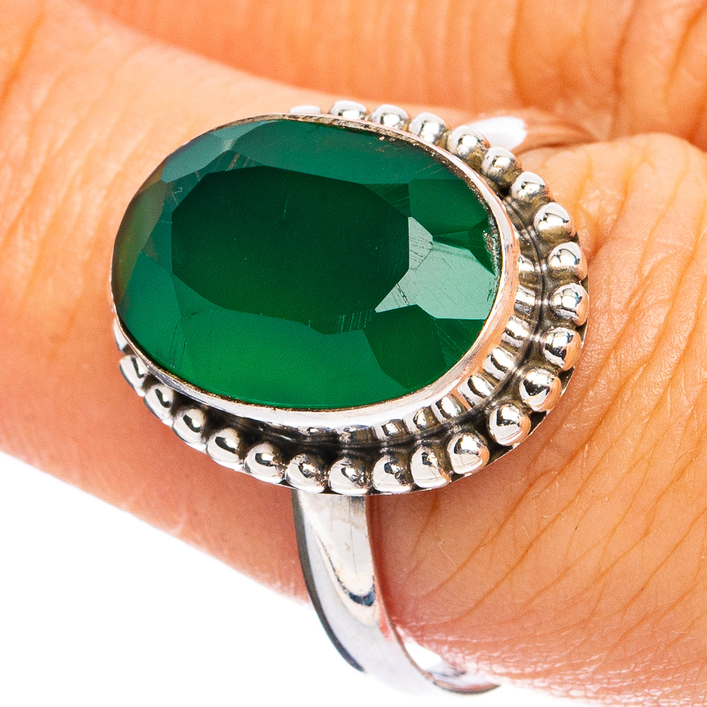 Green Onyx Ring Size 8.25 (925 Sterling Silver) R8312