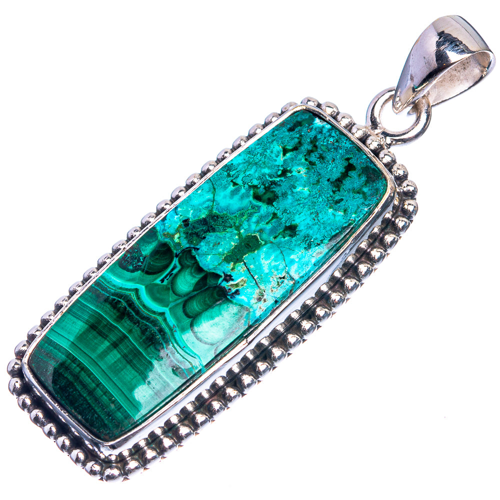 Malachite In Chrysocolla 925 Sterling Silver Pendant 1 3/4"