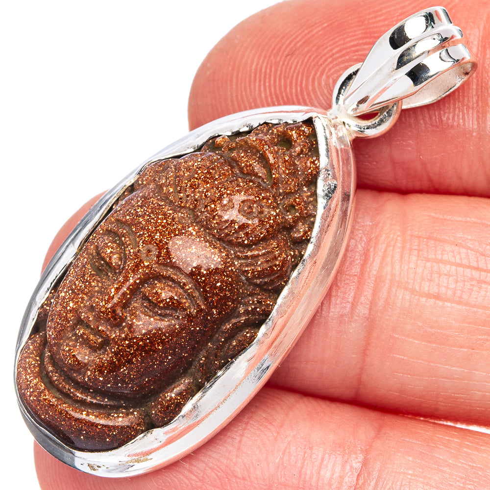 Goldstone Buddha Pendant 1 5/8" (925 Sterling Silver) P40398