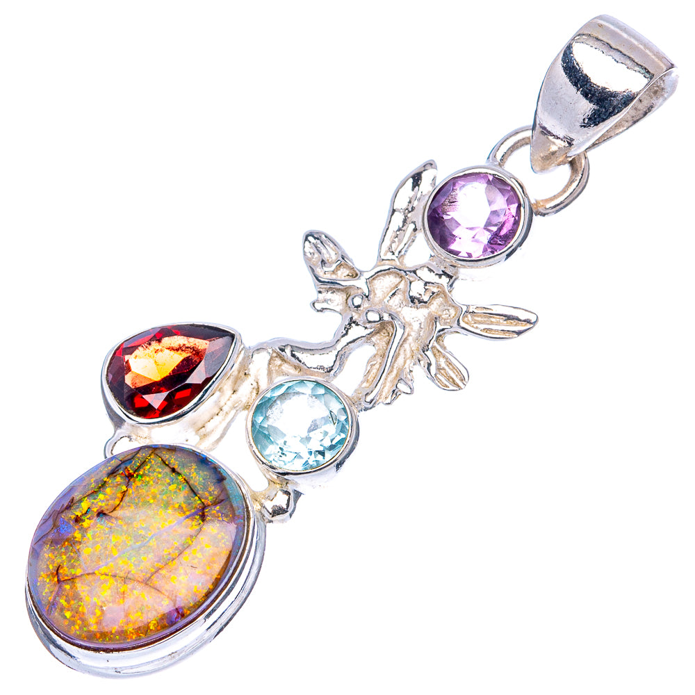 Sterling Opal, Amethyst, Blue Topaz, Garnet Pendant 1 3/4" (.925 Sterling Silver)