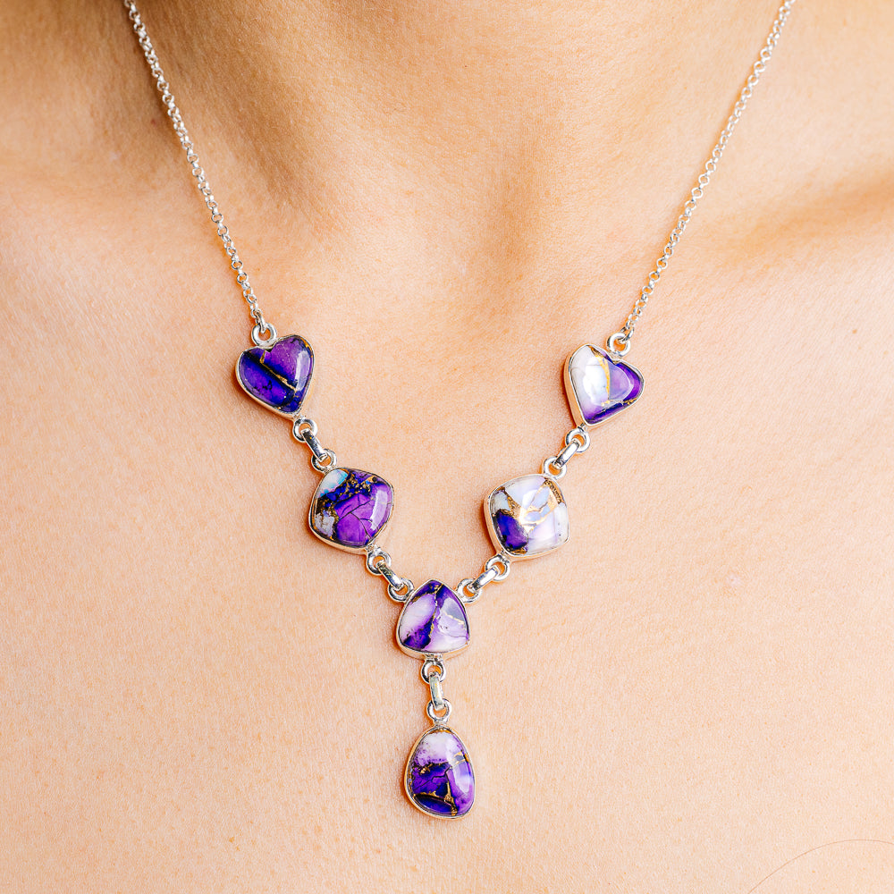 Purple Dahlia Mohave Turquoise Necklace 16 to 18" (.925 Sterling Silver)