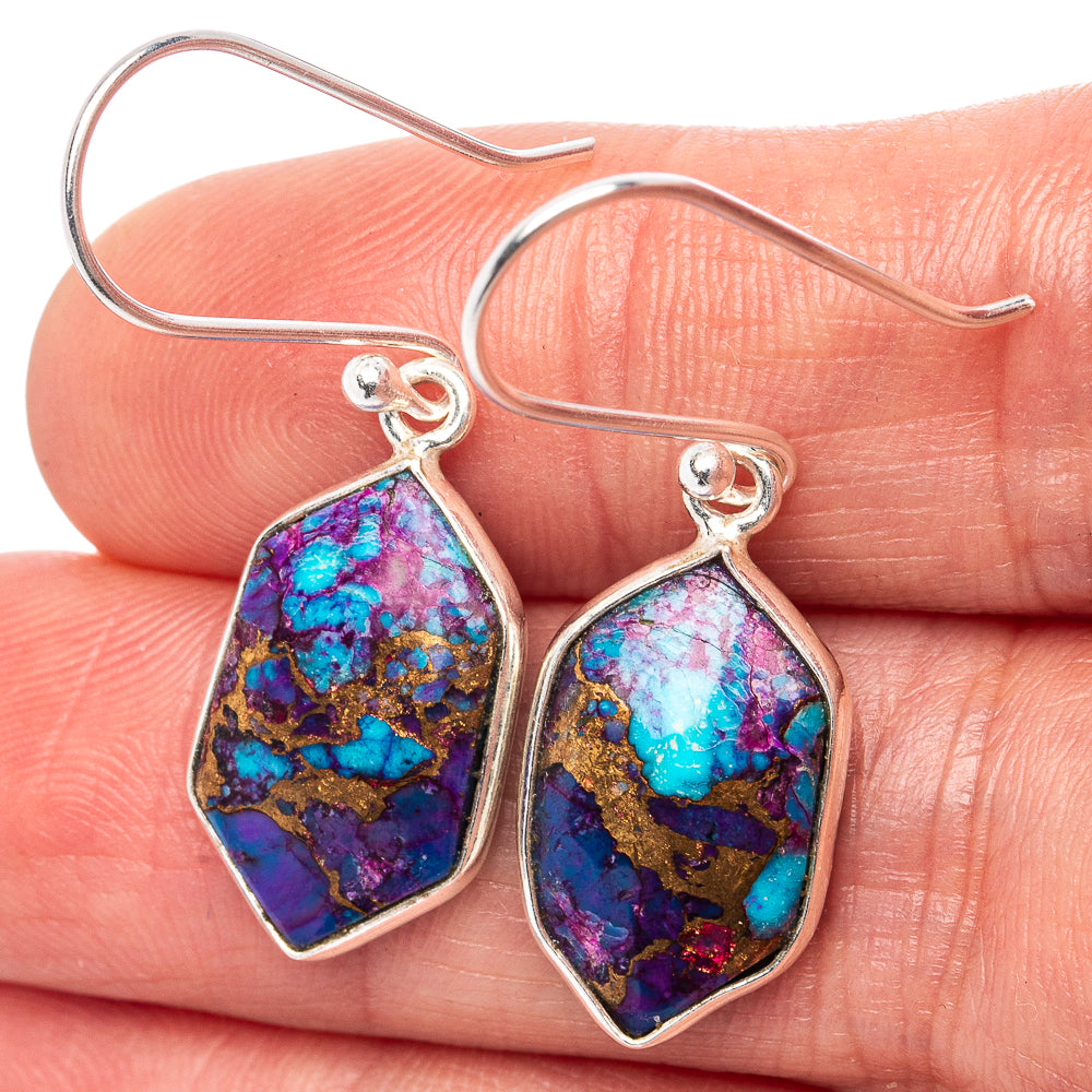 Purple Copper Turquoise Earrings 1 3/8" (.925 Sterling Silver)