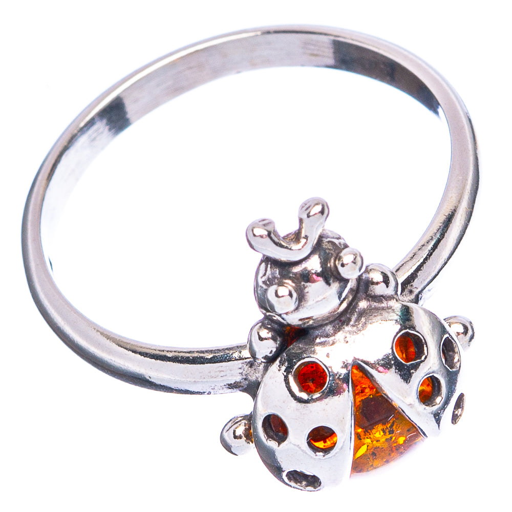 Baltic Amber Ladybug Ring Size 6.75 (.925 Sterling Silver)