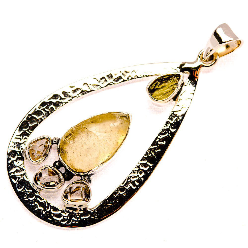 Signature Czech Moldavite, Libyan Desert Glass, Herkimer Diamond 925 Sterling Silver Pendant 2 1/8" (925 Sterling Silver) PD37812