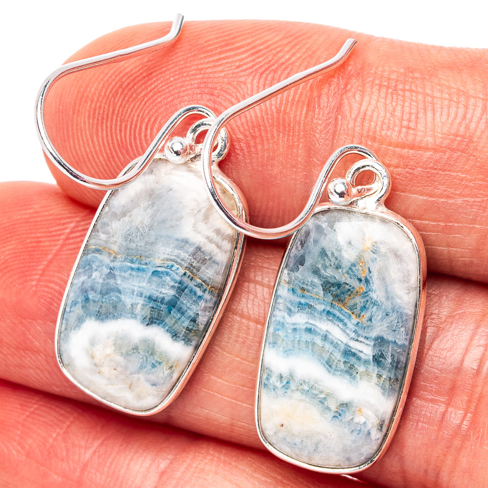 Blue Scheelite Earrings 1 3/8" (.925 Sterling Silver)