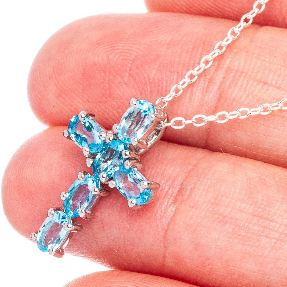 Blue Topaz Cross Necklace 18 1/4" (925 Sterling Silver) N90053