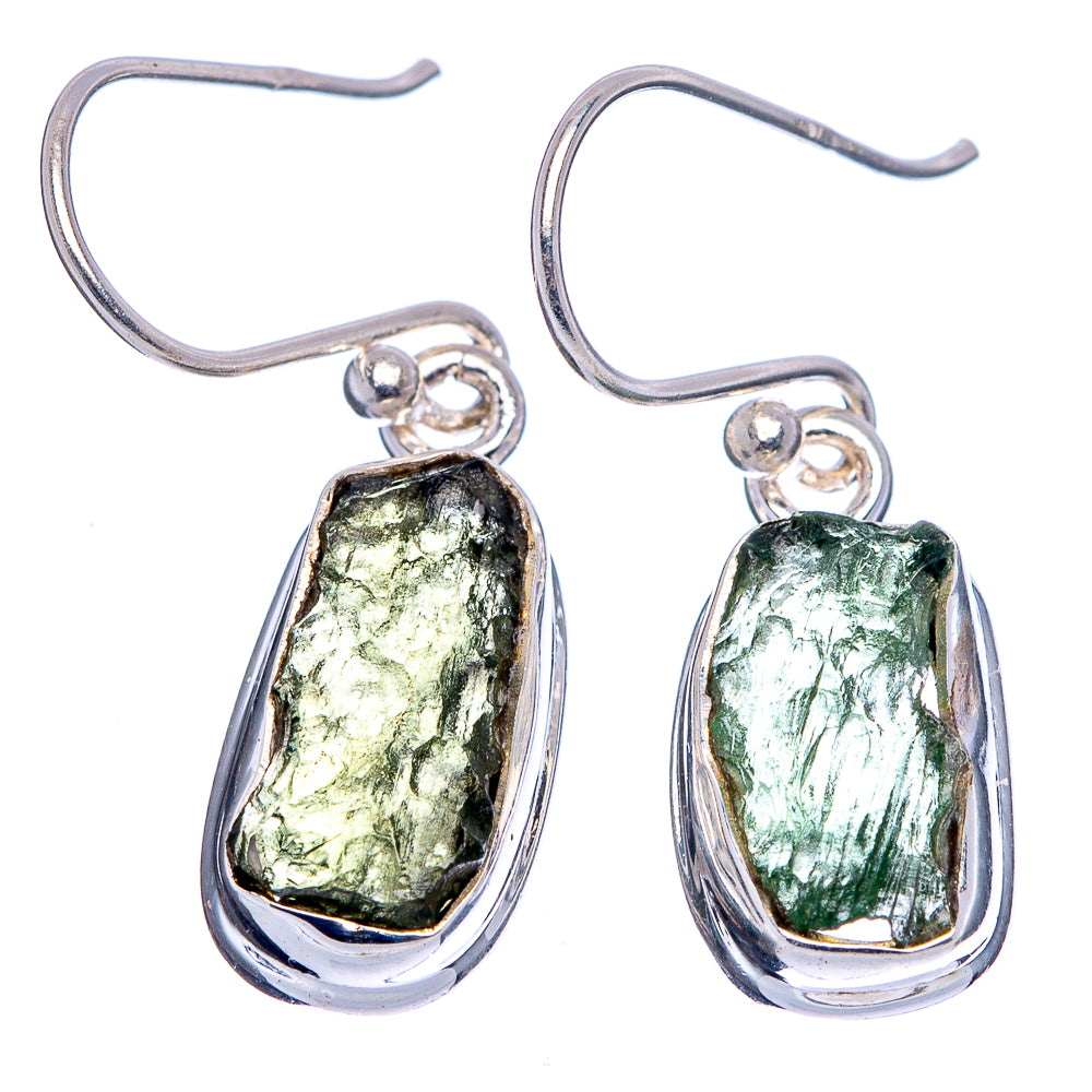Rare Moldavite Earrings 1 1/4" (.925 Sterling Silver)