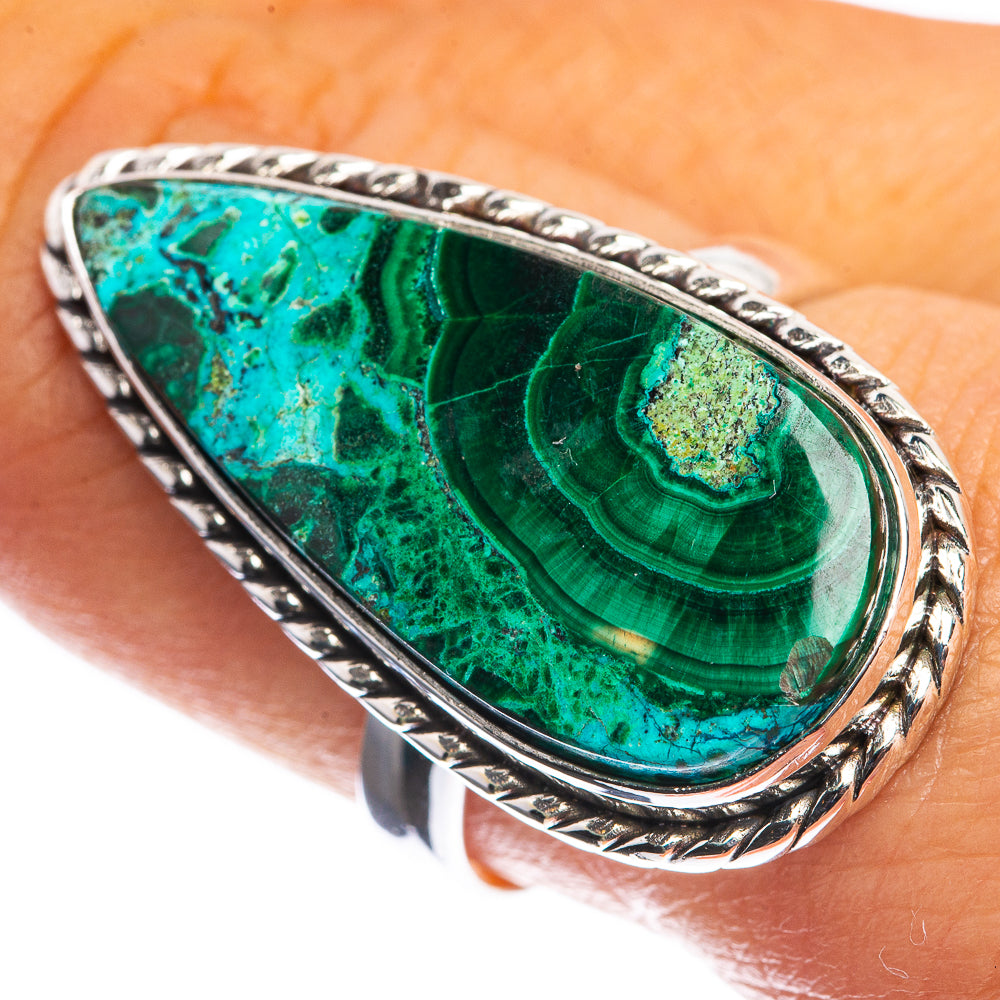 Large Malachite In Chrysocolla 925 Sterling Silver Ring Size 9